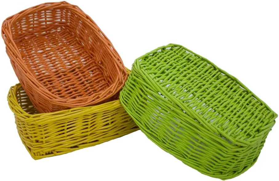 Rectangle Small Wicker Baskets for Sundries 3pcs Storage Bins (Colorful)