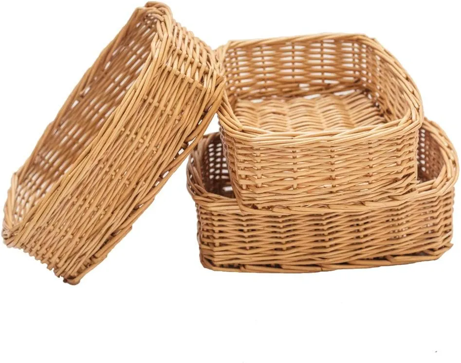 Rectangle small wicker baskets for sundries 3pcs storage bins.