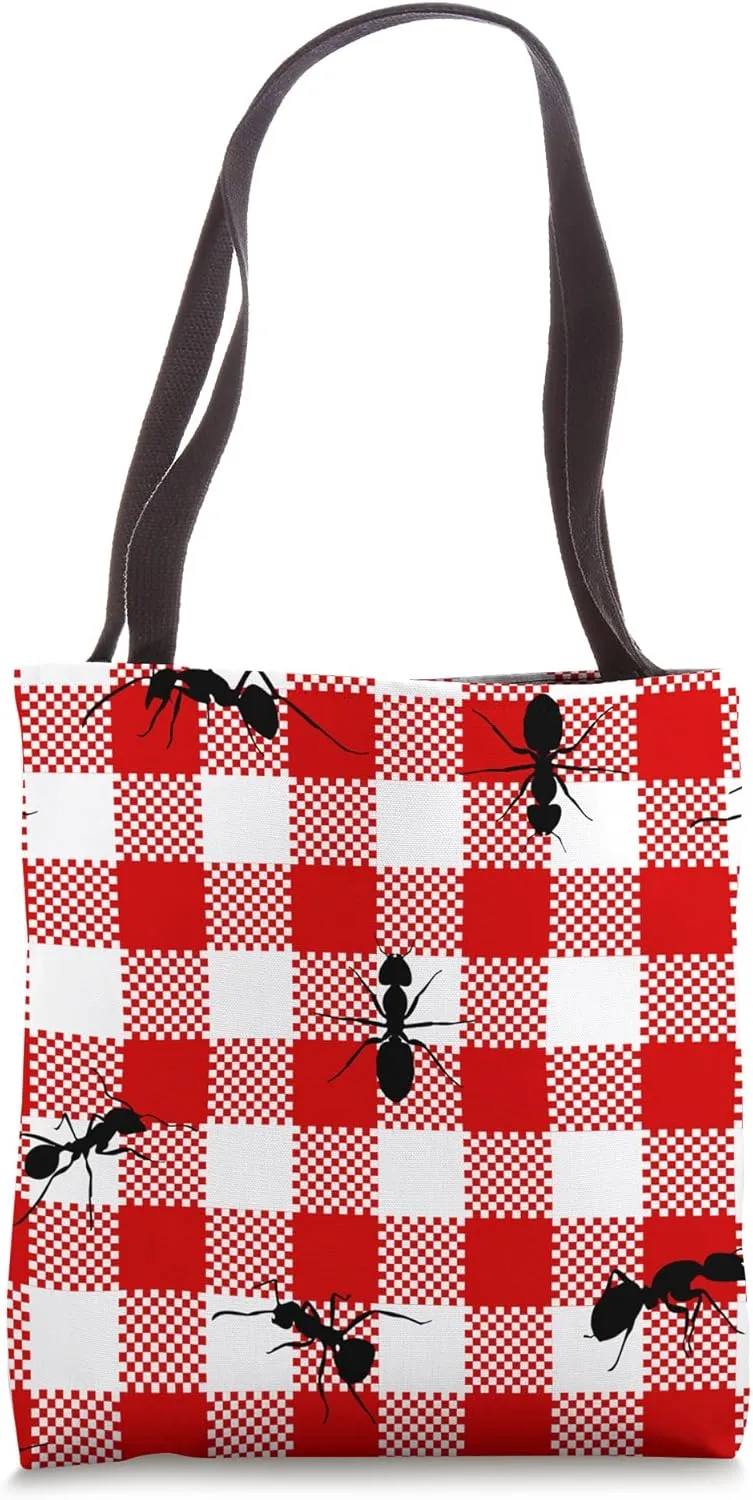 red gingham black ants bugs insects plaid cute retro picnic Tote Bag