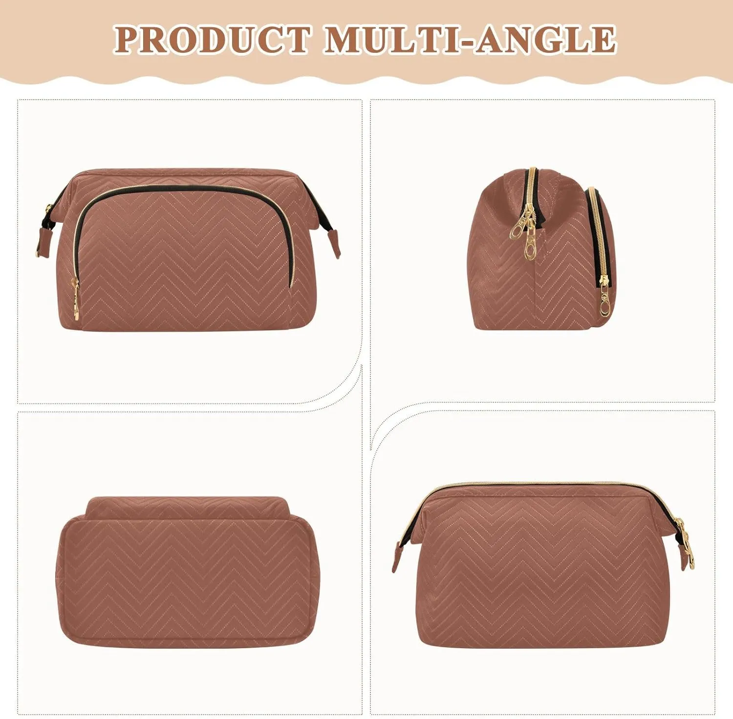 Reddish Brown Makeup Bag Travel Toiletry Bag Cute Cosmetic Bag Pouch Make Up Bags Small Makeup Box Case Skincare Bag Organizer for Purse Women Men Toiletries Sports Trip Adults