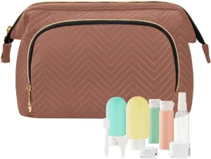 Reddish Brown Makeup Bag Travel Toiletry Bag Cute Cosmetic Bag Pouch Make Up Bags Small Makeup Box Case Skincare Bag Organizer for Purse Women Men Toiletries Sports Trip Adults