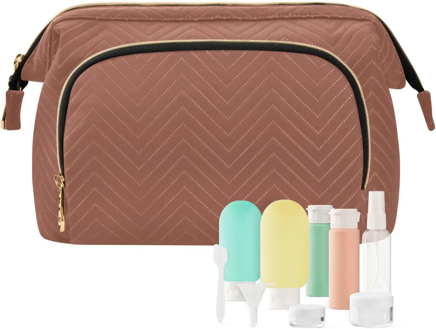 Reddish Brown Makeup Bag Travel Toiletry Bag Cute Cosmetic Bag Pouch Make Up Bags Small Makeup Box Case Skincare Bag Organizer for Purse Women Men Toiletries Sports Trip Adults