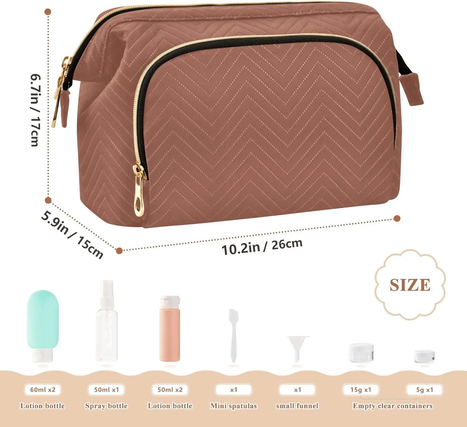 Reddish Brown Makeup Bag Travel Toiletry Bag Cute Cosmetic Bag Pouch Make Up Bags Small Makeup Box Case Skincare Bag Organizer for Purse Women Men Toiletries Sports Trip Adults
