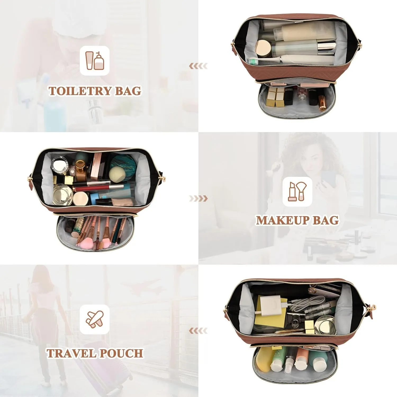 Reddish Brown Makeup Bag Travel Toiletry Bag Cute Cosmetic Bag Pouch Make Up Bags Small Makeup Box Case Skincare Bag Organizer for Purse Women Men Toiletries Sports Trip Adults