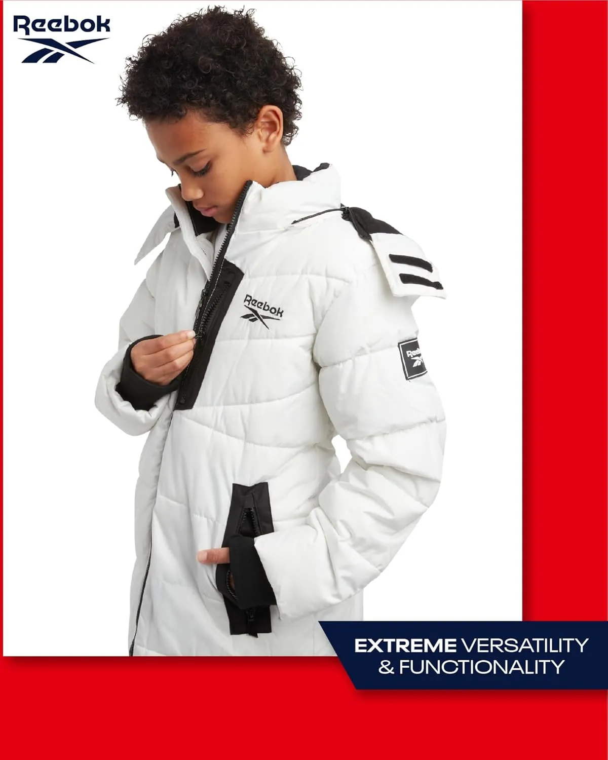 Reebok Boys Puffer Jacket - Heavyweight Weather Resistant Quilted Jacket for Boys - Fleece Insulated Winter Jackets with Hood