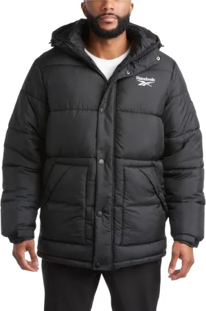 Reebok Mens Puffer Jacket - Heavyweight Quilted Mens Jacket with Hood - Weather Resistant Parka Winter Jackets for Men