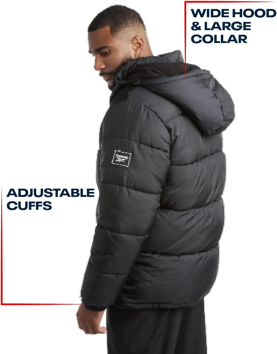 Reebok Mens Puffer Jacket - Heavyweight Quilted Mens Jacket with Hood - Weather Resistant Parka Winter Jackets for Men