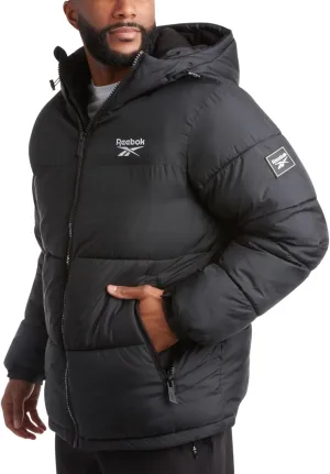 Reebok Mens Puffer Jacket - Heavyweight Quilted Mens Jacket with Wide Hood - Weather Resistant Winter Jackets for Men (S-XL)