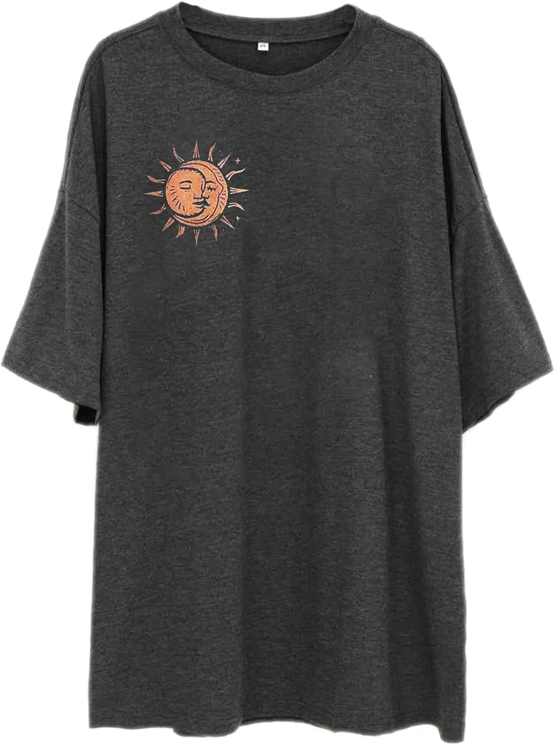 Remidoo Women's Casual Oversized T Shirt Short Sleeve Graphic Tee Letter Sun Moon Shirts