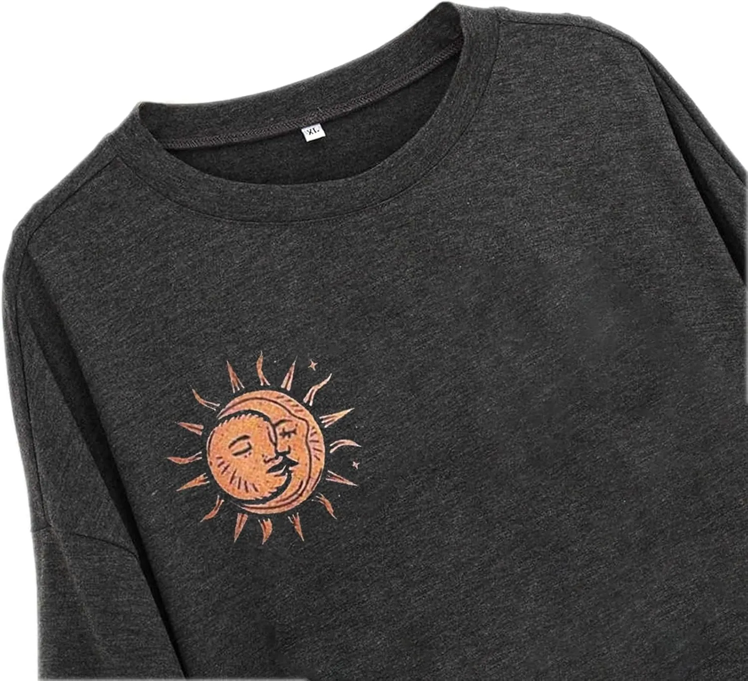 Remidoo Women's Casual Oversized T Shirt Short Sleeve Graphic Tee Letter Sun Moon Shirts