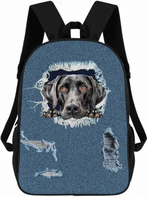 Retro Backpack German Shorthair Pointer Dog Pattern Jeans Blue Shoulder Bags Travel Laptop Backpack 17 Inch