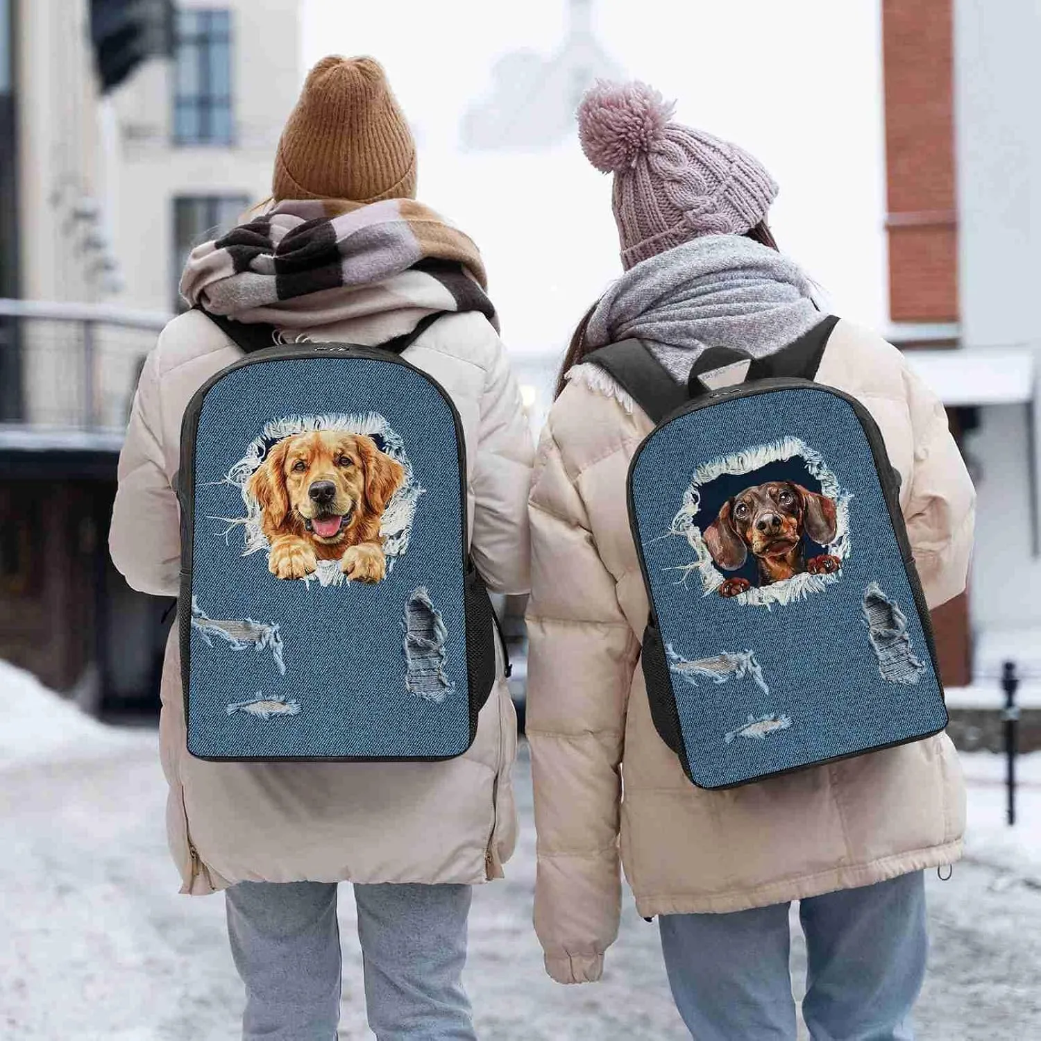 Retro Backpack German Shorthair Pointer Dog Pattern Jeans Blue Shoulder Bags Travel Laptop Backpack 17 Inch