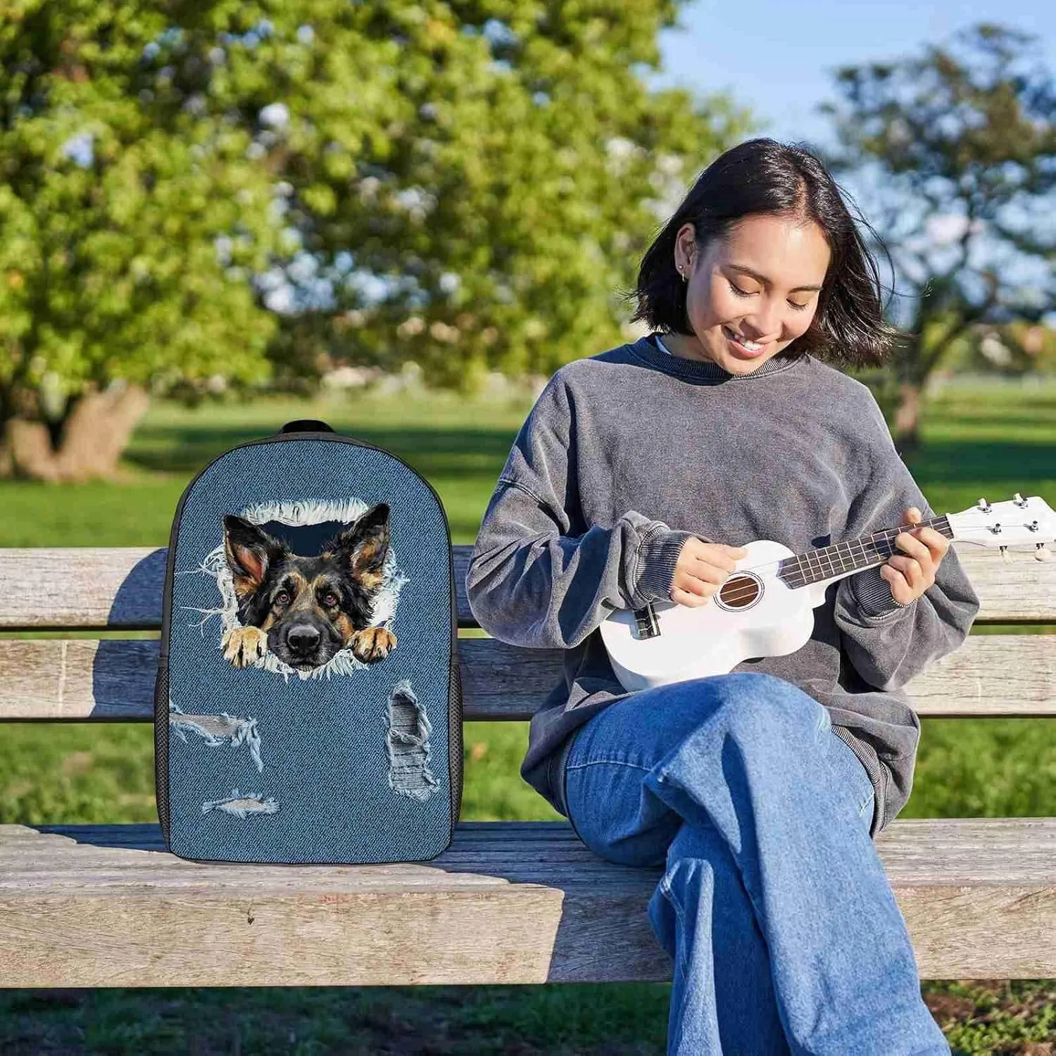 Retro Backpack German Shorthair Pointer Dog Pattern Jeans Blue Shoulder Bags Travel Laptop Backpack 17 Inch
