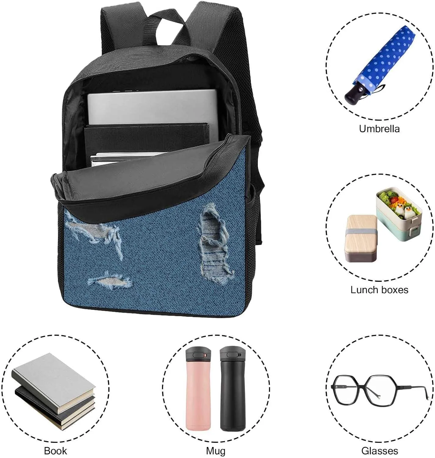 Retro Backpack German Shorthair Pointer Dog Pattern Jeans Blue Shoulder Bags Travel Laptop Backpack 17 Inch