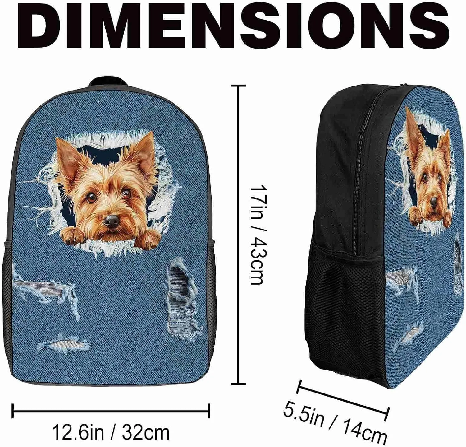 Retro Backpack German Shorthair Pointer Dog Pattern Jeans Blue Shoulder Bags Travel Laptop Backpack 17 Inch