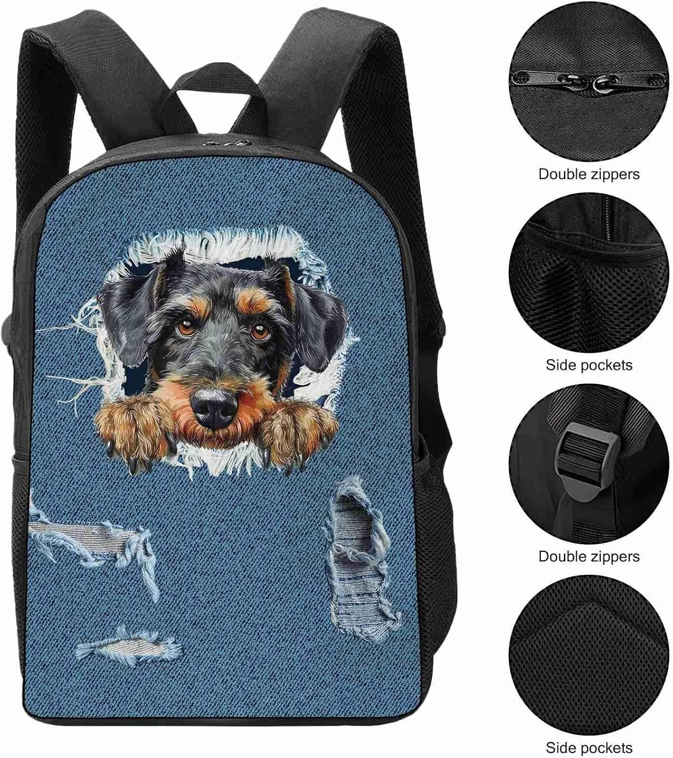 Retro Backpack German Shorthair Pointer Dog Pattern Jeans Blue Shoulder Bags Travel Laptop Backpack 17 Inch
