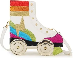 Retro Gifts by Roka: Fun Rainbow Glitter Roller Skate Women Handbag Novelty Crossbody Dazzing Shoulder Bag