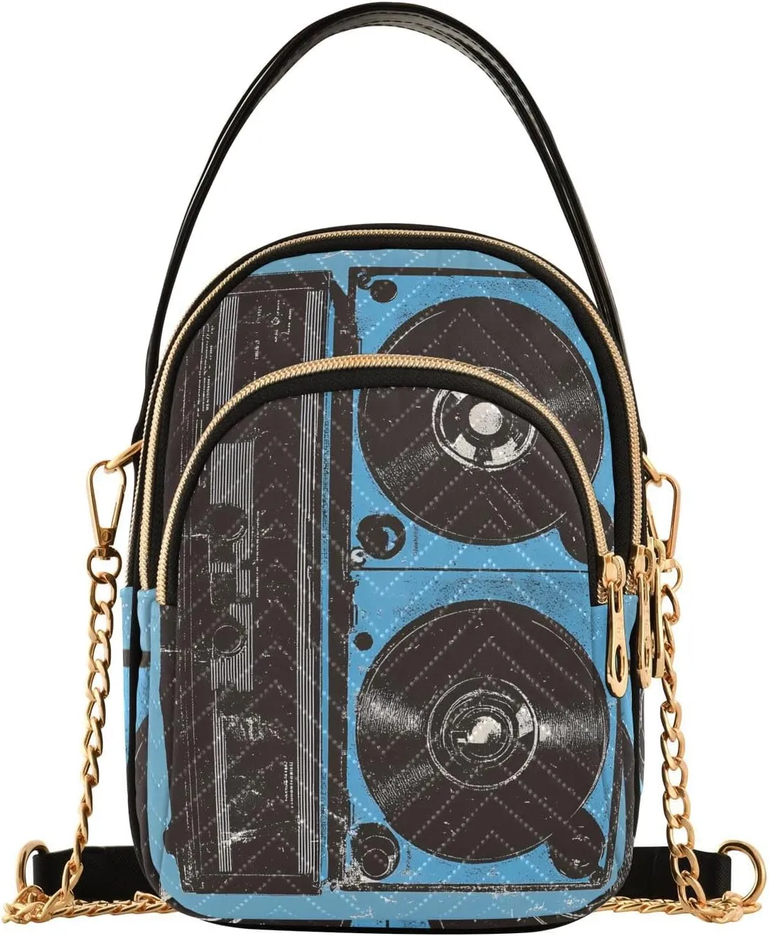 Retro Old Tape Recorder Crossbody Purse for Women Travel Handbag Small Shoulder Bag