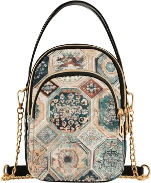 Retro Style Hexagon Tiles Crossbody Purse for Women Travel Handbag Small Shoulder Bag