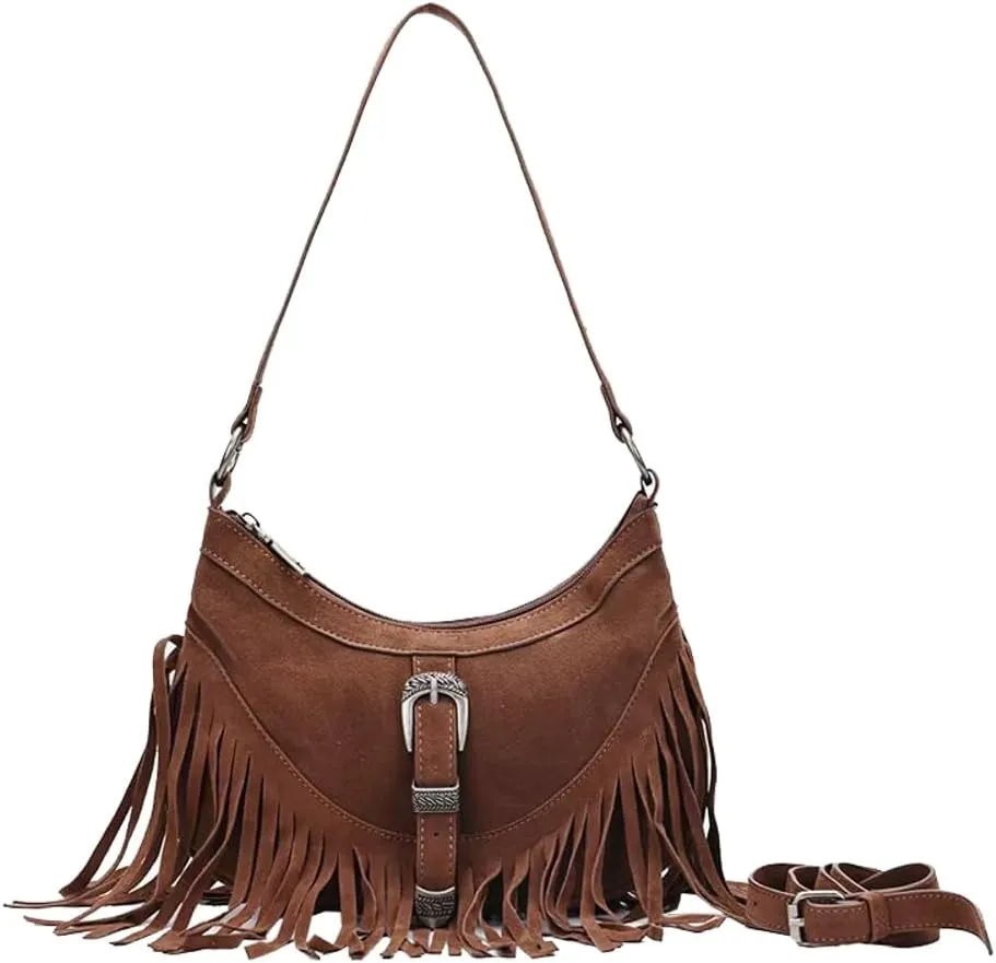 Retro Suede Fringe Handbag - Boho Vintage Shoulder & Crossbody Purse for Women