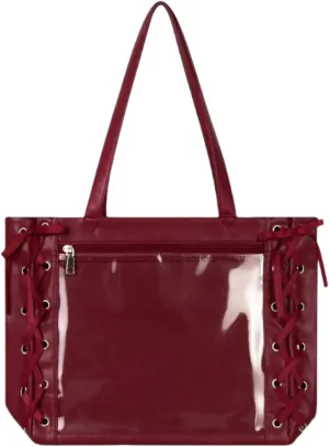 Ribbon Ita Bag Pins Display Single Shoulder Crossbody Bag PU Leather Big Capacity Tote Bag with Zipper and Insert (Burgundy)