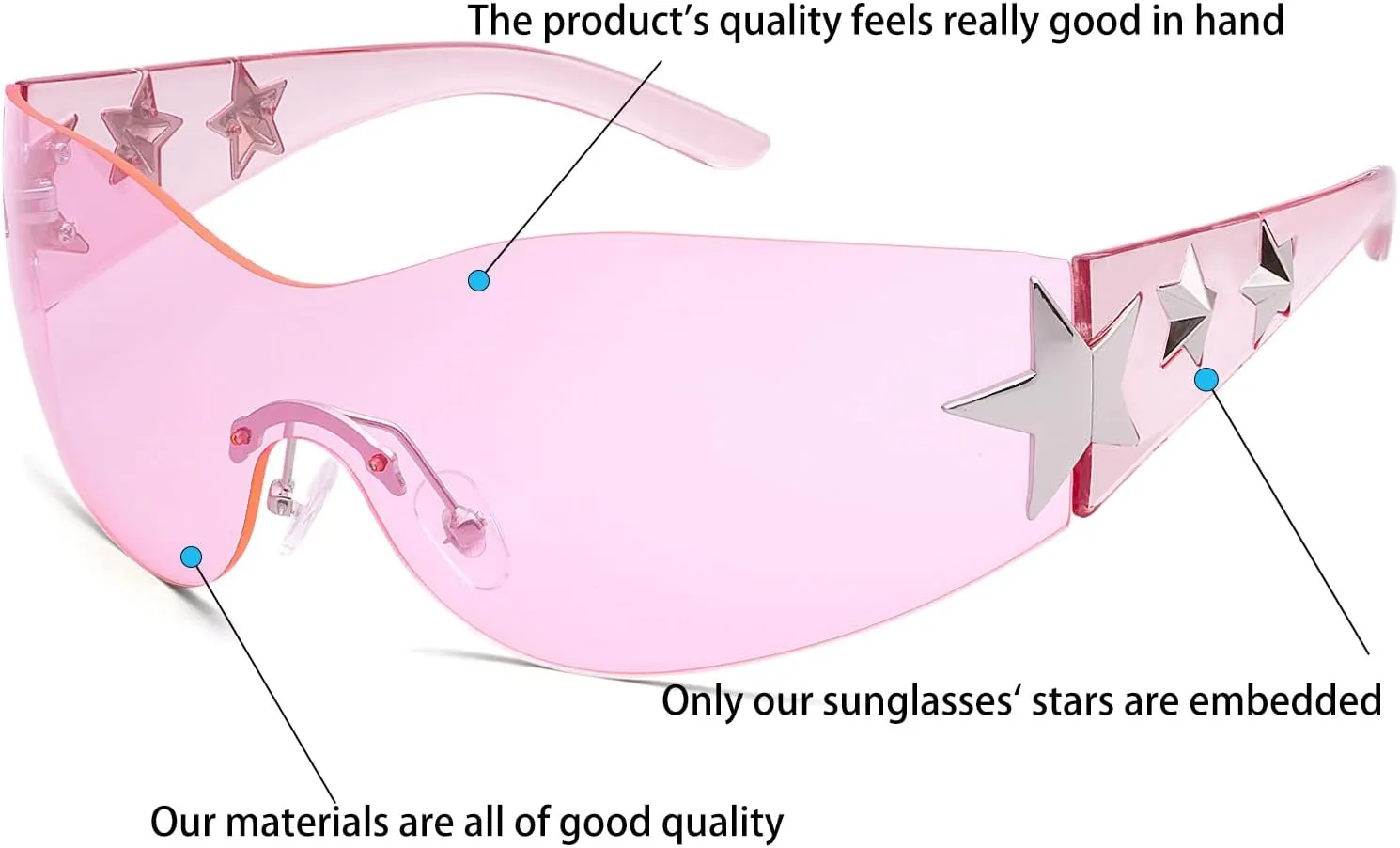 Rimless Y2K Sunglasses Star Wrap Around Glasses 2000S Accessories for Women Men Trendy Fashion Cool Shield Shades