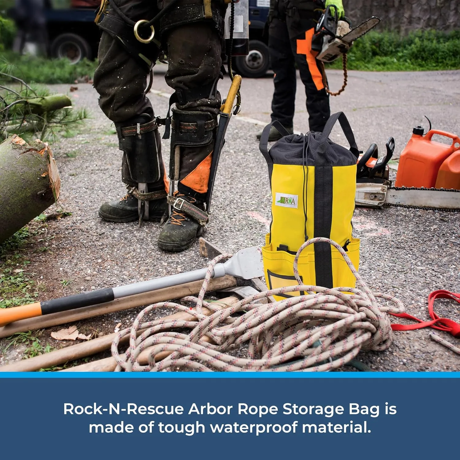 Rock-N-Rescue Arbor Rope Storage Bag - Rock and Tree Climbing Equipment, Arborist Gear, Bucket Style Backpack, Waterproof Nylon Material, Blue, 150'