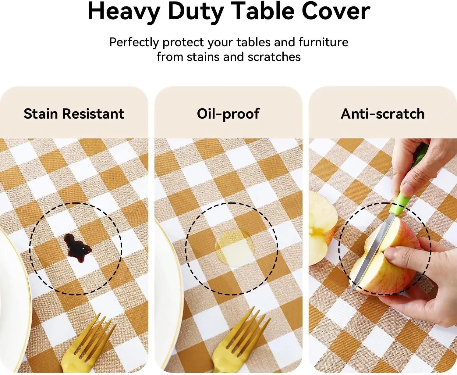 Romanstile Rectangle Vinyl PVC Tablecloth, 100% Waterproof Buffalo Plaid Plastic Table Cloth, Oil Proof Heavy Duty Wipeable Table Covers for Dining/Camping/Picnic/Outdoor - 54 x 108, Coffee and White