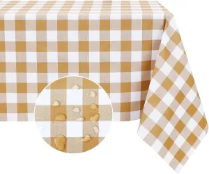 Romanstile Rectangle Vinyl PVC Tablecloth, 100% Waterproof Buffalo Plaid Plastic Table Cloth, Oil Proof Heavy Duty Wipeable Table Covers for Dining/Camping/Picnic/Outdoor - 54 x 108, Coffee and White
