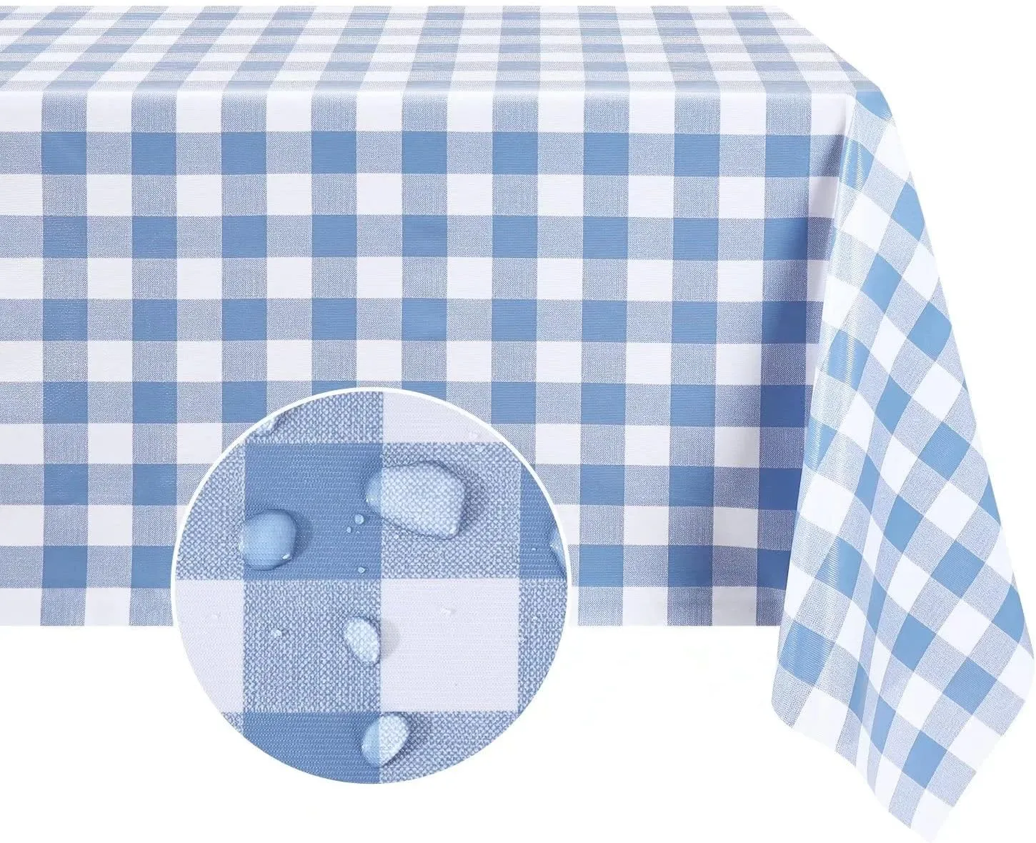 Romanstile Rectangle Vinyl PVC Tablecloth, 100% Waterproof Buffalo Plaid Plastic Table Cloth, Oil Proof Heavy Duty Wipeable Table Covers for Dining/Camping/Picnic/Outdoor - 54 x 108, Light Blue