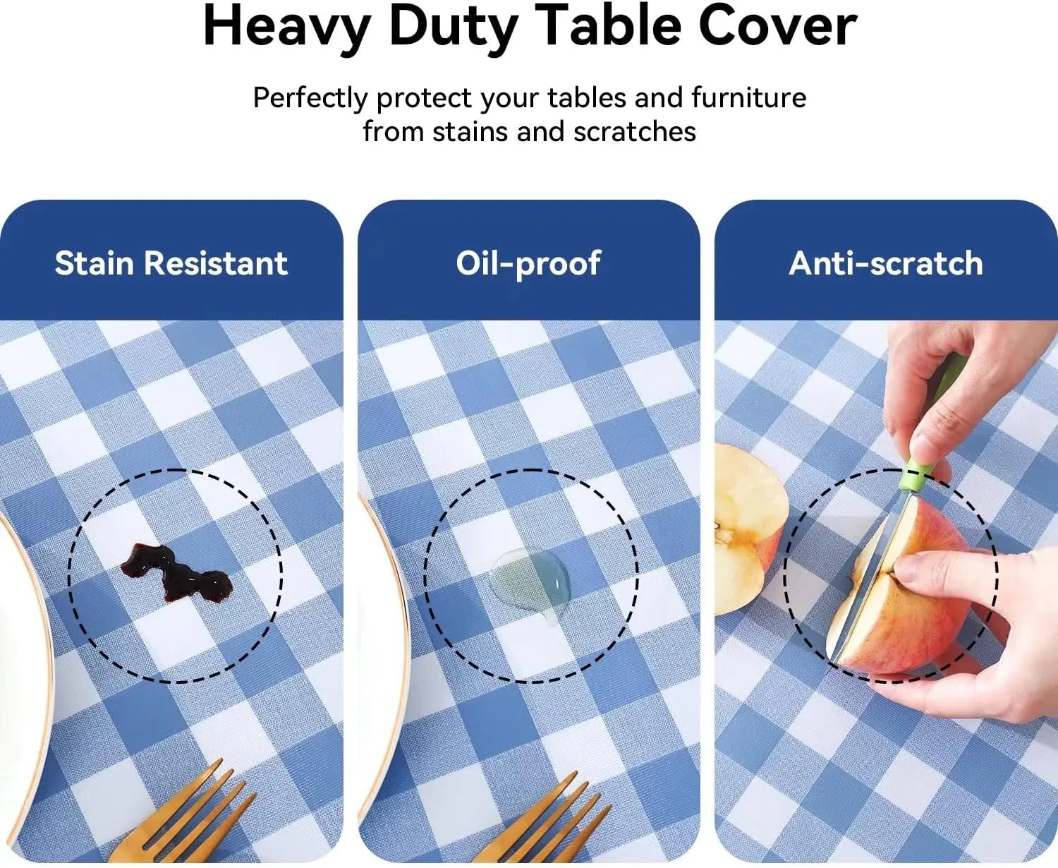 Romanstile Rectangle Vinyl PVC Tablecloth, 100% Waterproof Buffalo Plaid Plastic Table Cloth, Oil Proof Heavy Duty Wipeable Table Covers for Dining/Camping/Picnic/Outdoor - 54 x 108, Light Blue