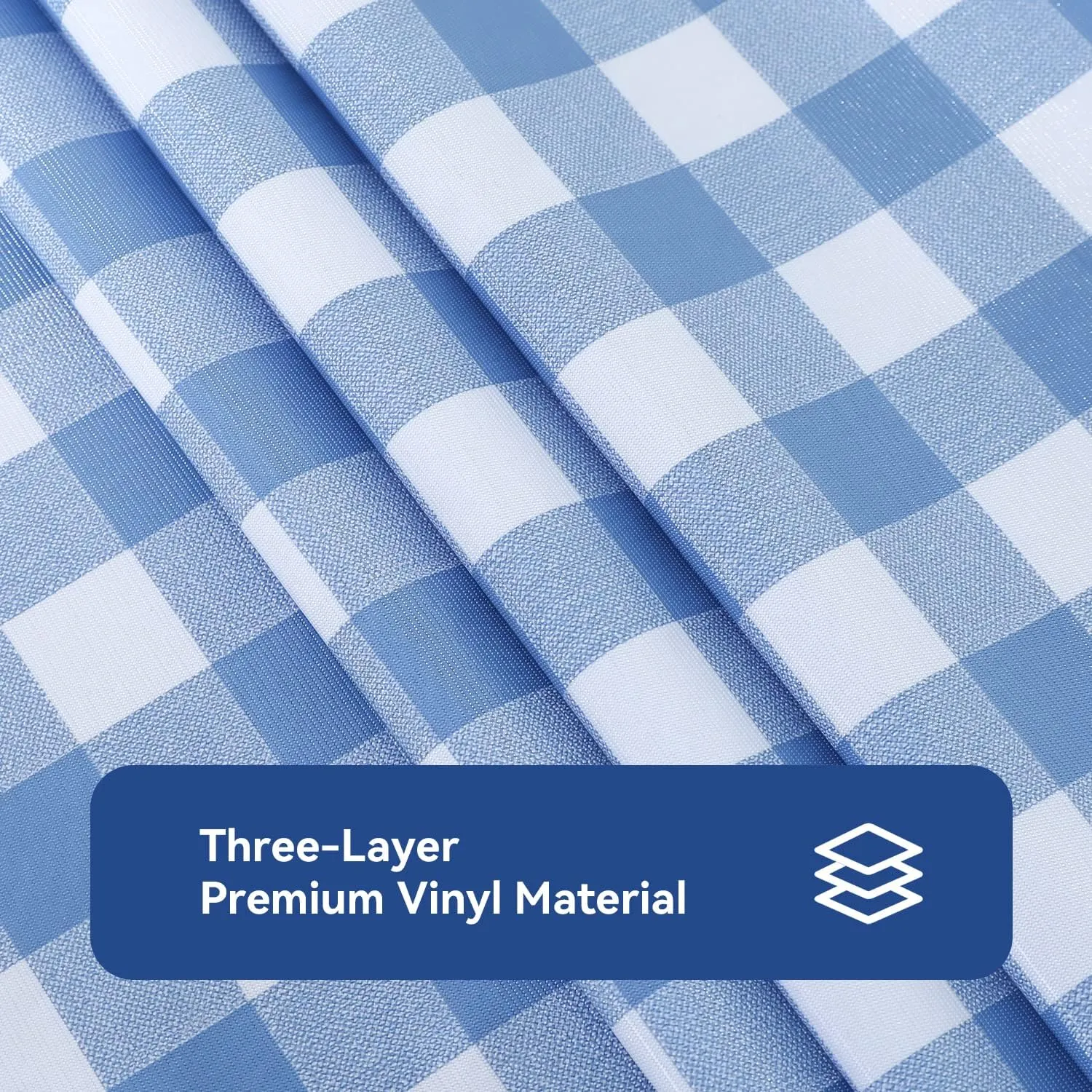 Romanstile Rectangle Vinyl PVC Tablecloth, 100% Waterproof Buffalo Plaid Plastic Table Cloth, Oil Proof Heavy Duty Wipeable Table Covers for Dining/Camping/Picnic/Outdoor - 54 x 108, Light Blue