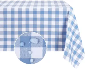 Romanstile Rectangle Vinyl PVC Tablecloth, 100% Waterproof Buffalo Plaid Plastic Table Cloth, Oil Proof Heavy Duty Wipeable Table Covers for Dining/Camping/Picnic/Outdoor - 54 x 108, Light Blue