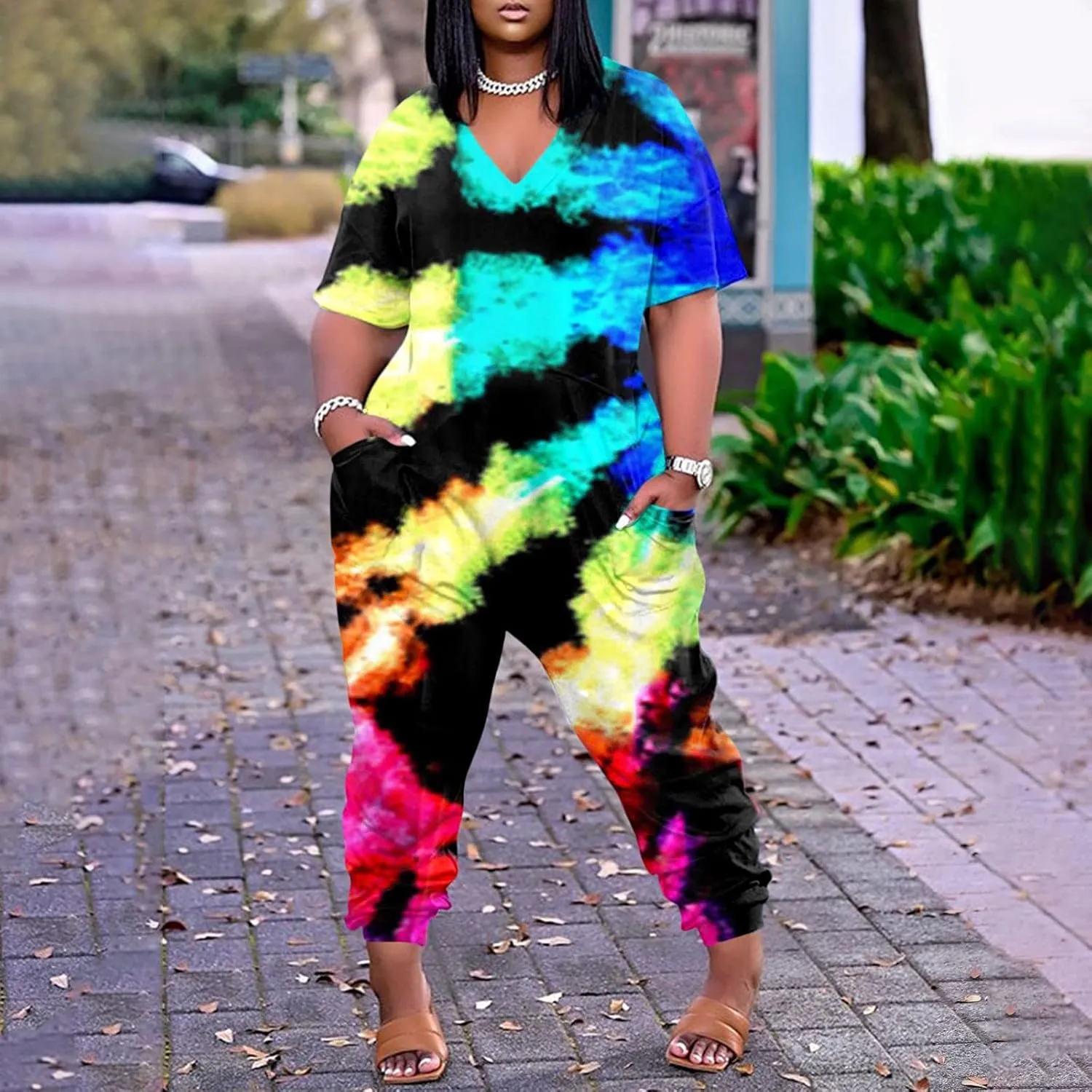 Romper, Women's Loose Solid Off Shoulder Elastic Waist Stretchy Long Romper Jumpsuit