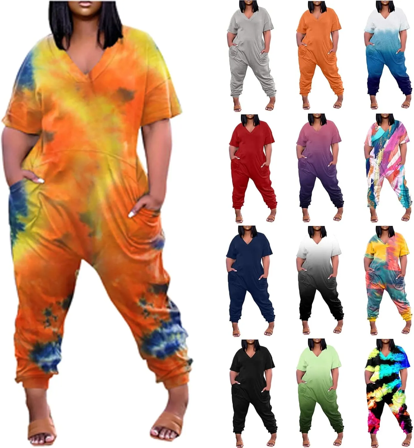 Romper, Women's Loose Solid Off Shoulder Elastic Waist Stretchy Long Romper Jumpsuit