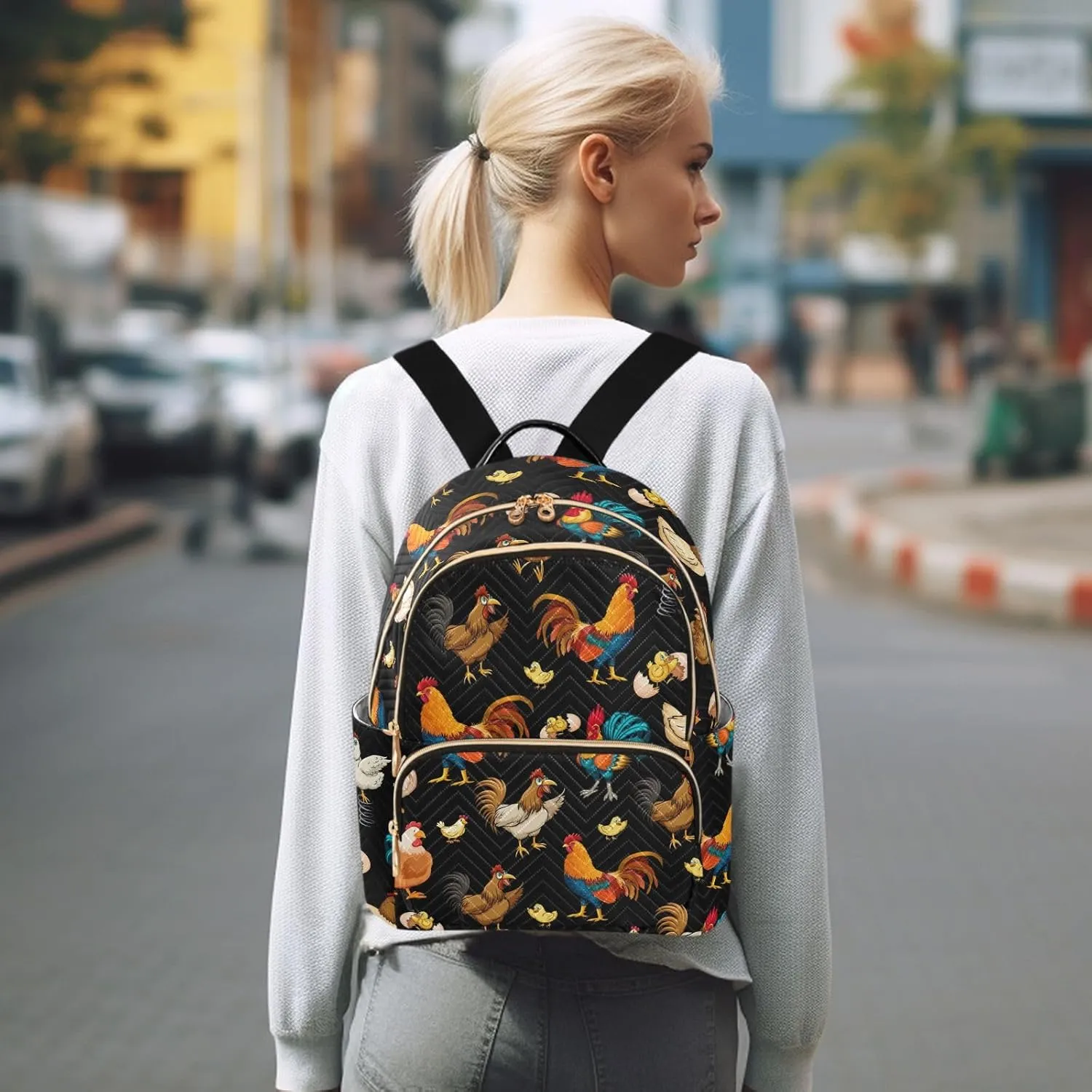 Rooster Chicken Mini Backpack for Women, Travel Backpack Purse Daypack Shoulder Bag for Ladies
