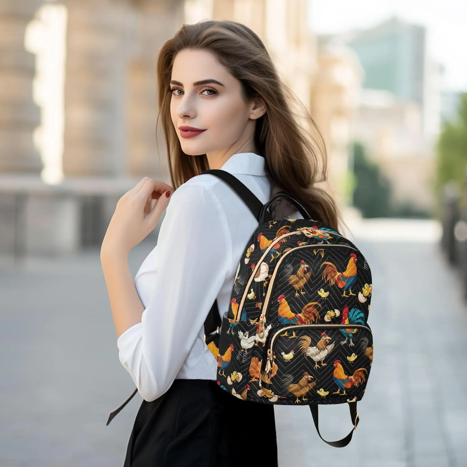 Rooster Chicken Mini Backpack for Women, Travel Backpack Purse Daypack Shoulder Bag for Ladies