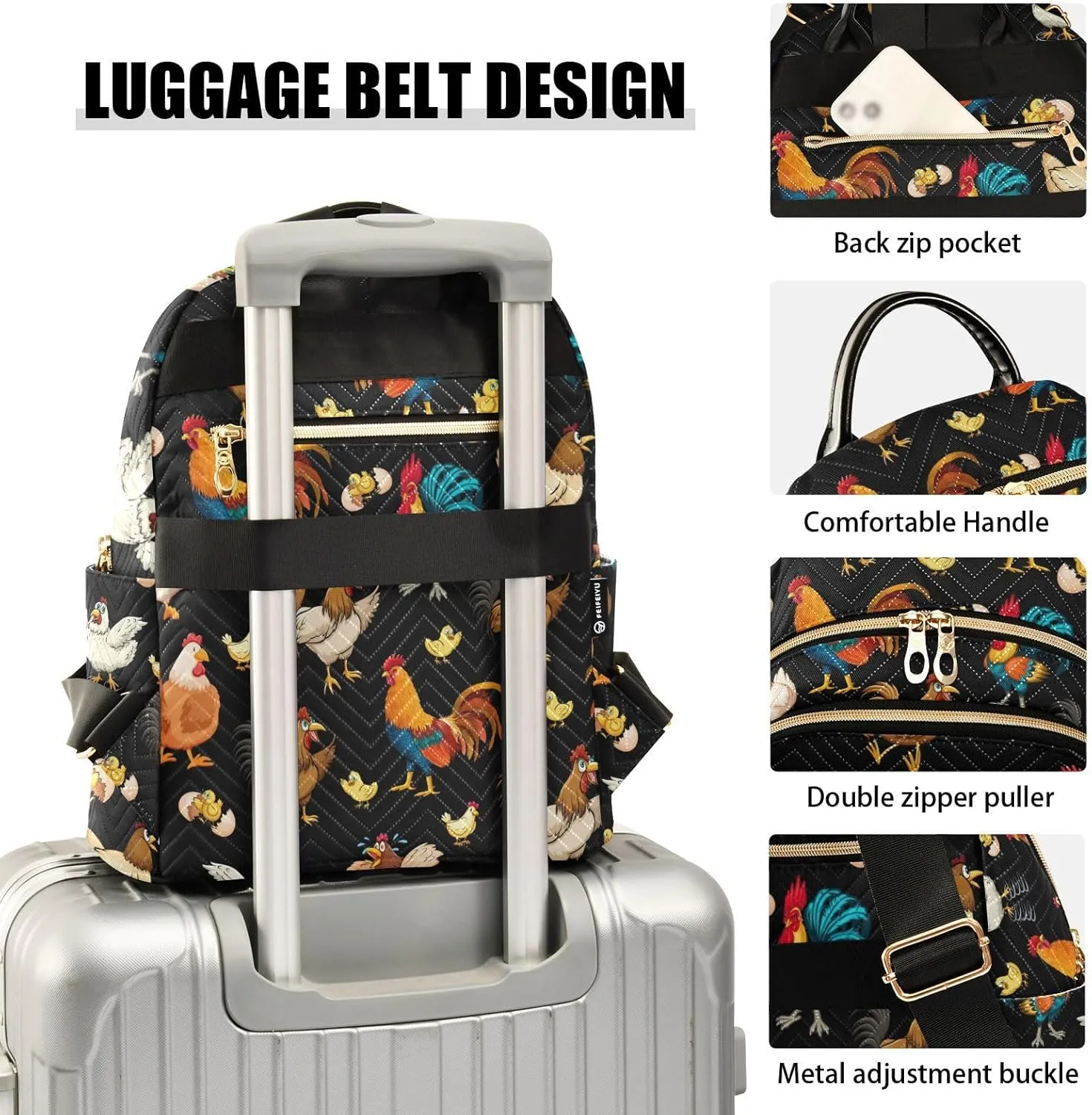 Rooster Chicken Mini Backpack for Women, Travel Backpack Purse Daypack Shoulder Bag for Ladies