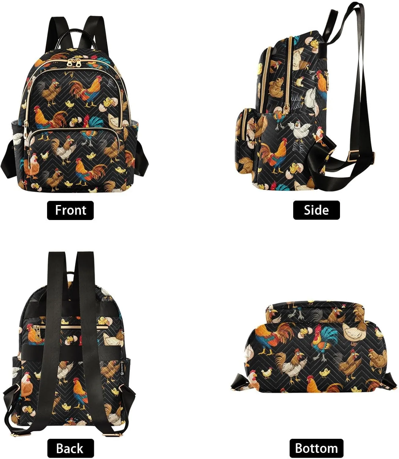 Rooster Chicken Mini Backpack for Women, Travel Backpack Purse Daypack Shoulder Bag for Ladies