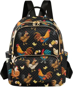 Rooster Chicken Mini Backpack for Women, Travel Backpack Purse Daypack Shoulder Bag for Ladies