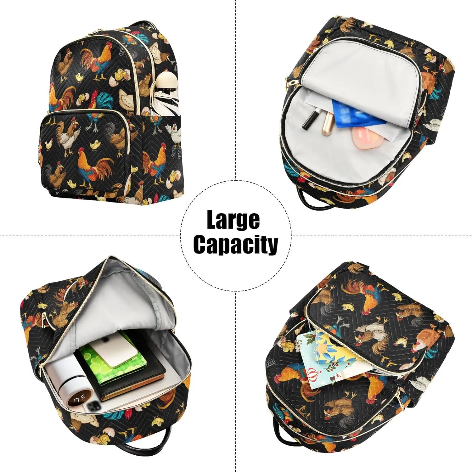 Rooster Chicken Mini Backpack for Women, Travel Backpack Purse Daypack Shoulder Bag for Ladies