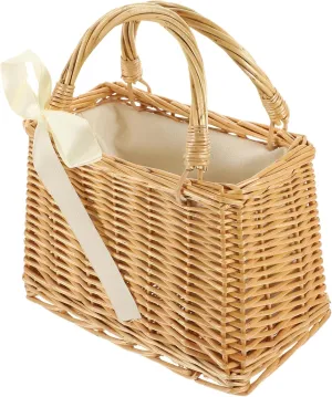 Rural Style Hand Basket Hand-woven Flower Holder Decorative Wicker Handbag for Storage