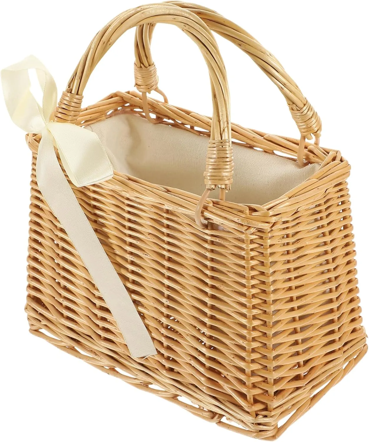 Rural Style Hand Basket Hand-woven Flower Holder Decorative Wicker Handbag for Storage