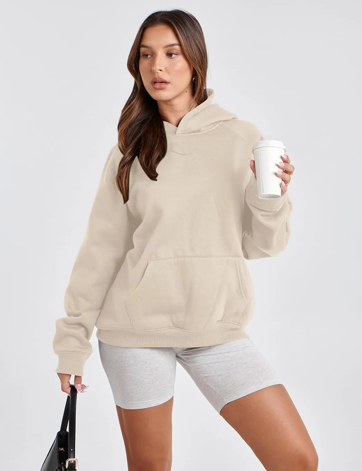 SAFRISIOR Oversized Hoodies for Women and Men Couples Fleece Basic Solid Hooded Sweatshirt Pullover Jackets