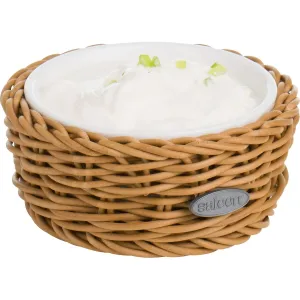 Saleen 02100204160 Round Wicker Basket with Porcelain Bowl Insert, Beige, SMALL