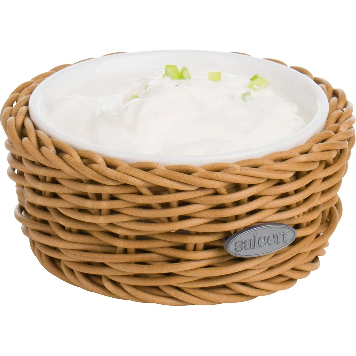 Saleen 02100204160 Round Wicker Basket with Porcelain Bowl Insert, Beige, SMALL