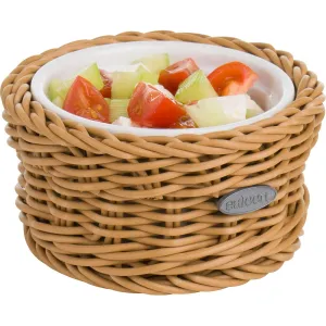 Saleen 02100404160 Round Wicker Basket with Porcelain Bowl Insert, Beige