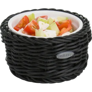 Saleen 02100419160 Round Wicker Basket with Porcelain Bowl Insert, Black