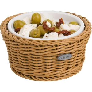Saleen 02100604160 Round Wicker Basket with Porcelain Bowl Insert, Beige
