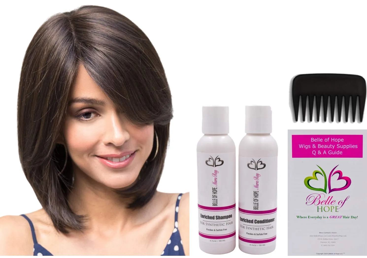 SAMANTHA Double Mono Synthetic Wig by Amore, 5PC Bundle: Wig, 4oz Mara Ray Enriched Shampoo, Conditioner, Wide Tooth Comb, and 19 Page Belle of Hope Guide (Cappucino)